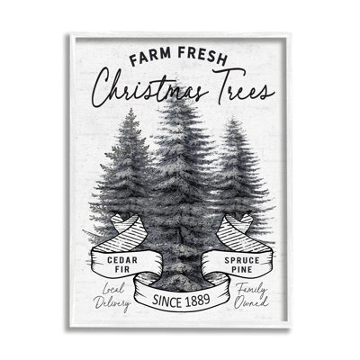 «Farm Fresh Pine & Fir Trees», affiche rétro des Fêtes, art numérique de la giclée noire encadrée et encadrée