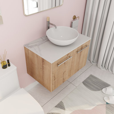 Meuble-lavabo mural simple 29,56 po avec plateau en céramique Nyia