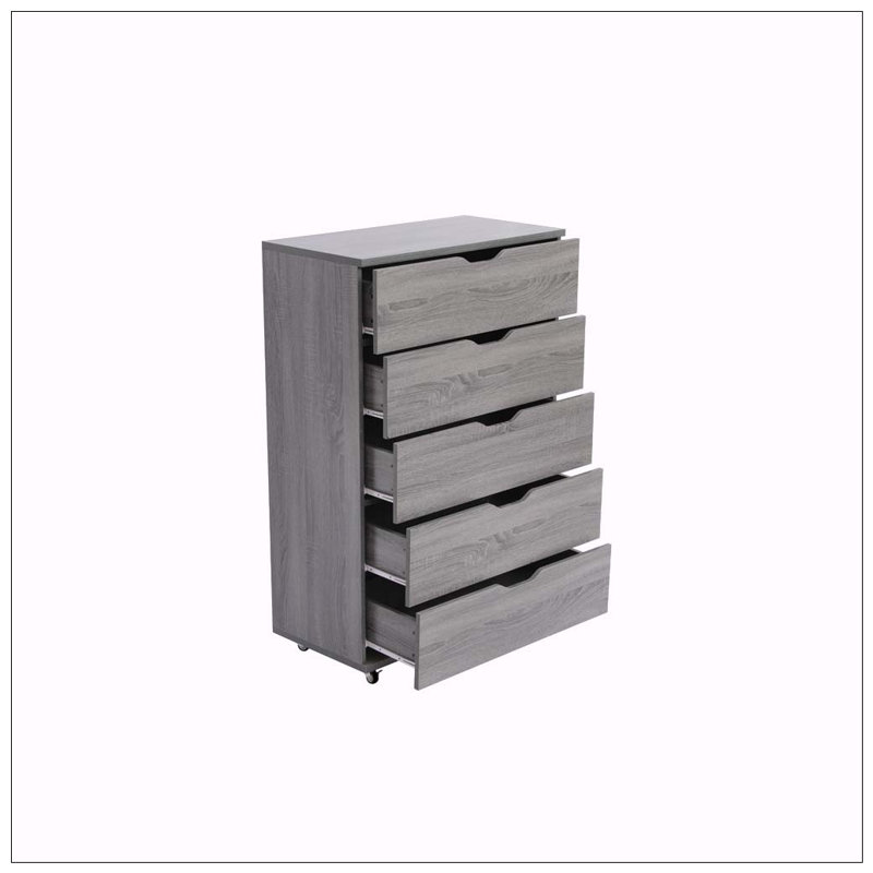 Commode mobile à 5 tiroirs avec roulettes, Gris