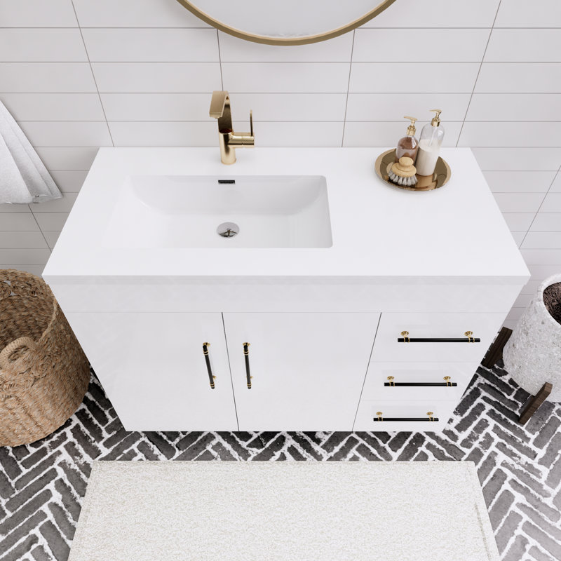 41.73228'' Single Bathroom Vanity with Acrylic Top, Gloss White