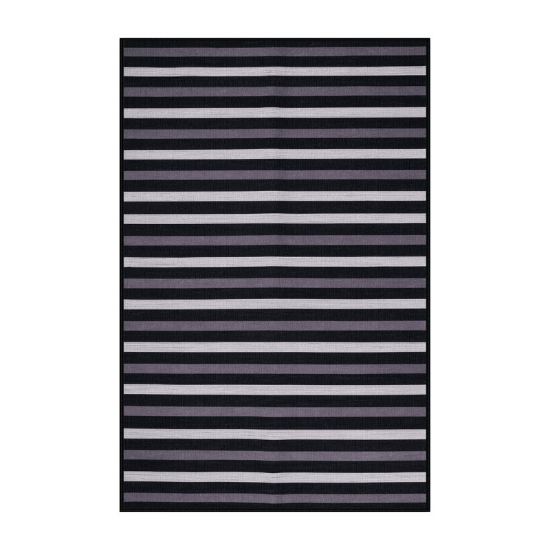 Tapis gris à rayures horizontales lavable à la machine, Rectangle 7 pi x 9 pi