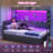 Twin Size Corner Bed With 4 Drawers & 10 Storage Pockets , Daybed With Bookcase Shelf & Coat Rack, Twin Metal Platform Bed With Charging Station, Led Light, L-shaped Corner Twin Bed, Black-215400522