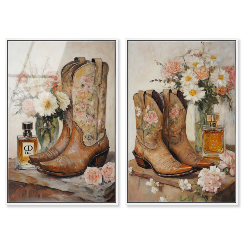 Ensemble de 2 impressions acryliques encadrées « Spur & Bloom » par Art Remedy, style glamour pour chambre d'étudiant.