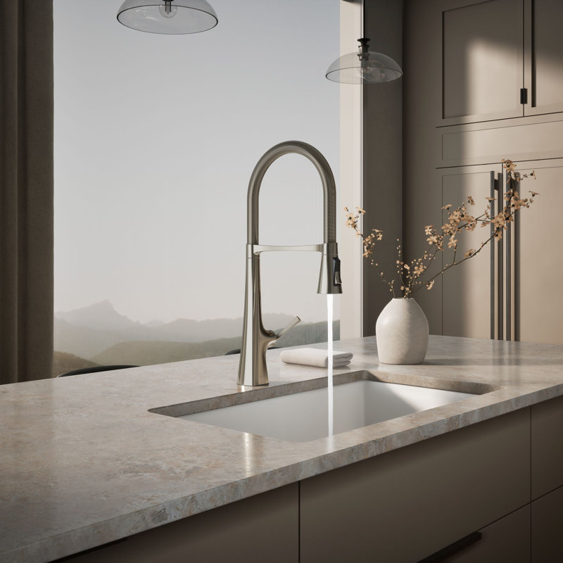 Graze Single-Handle Semi-Professional Kitchen Sink Faucet With 24-5/16-In Spout, Polished Nickel