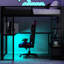 Lit mezzanine de jeu noir en métal pleine grandeur avec rangement à DEL, bureau, garde-robe ouverte et 3 tiroirs pour le rangement des nécessités quotidiennes
