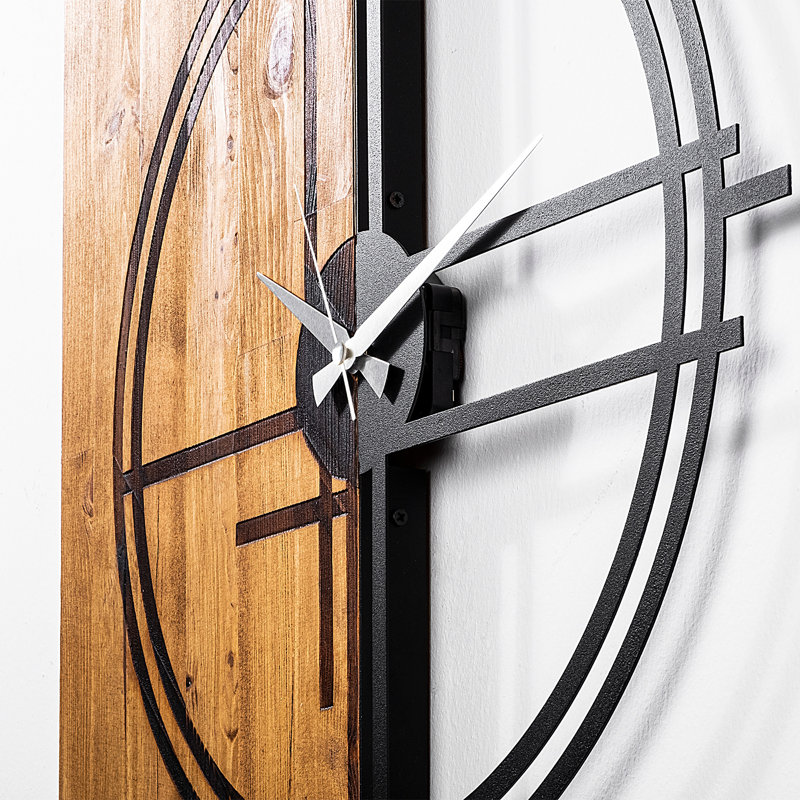 Horloge murale élégante en bois, noyer clair et noir, 22,0 x 1,2 x 22,8 pouces | Fabrication 100% bois (épaisseur: 1,2 po), détails en métal (épaisseur: 0,06 po) | Mécanisme silencieux, variations de couleurs uniques pour une décoration intérieur