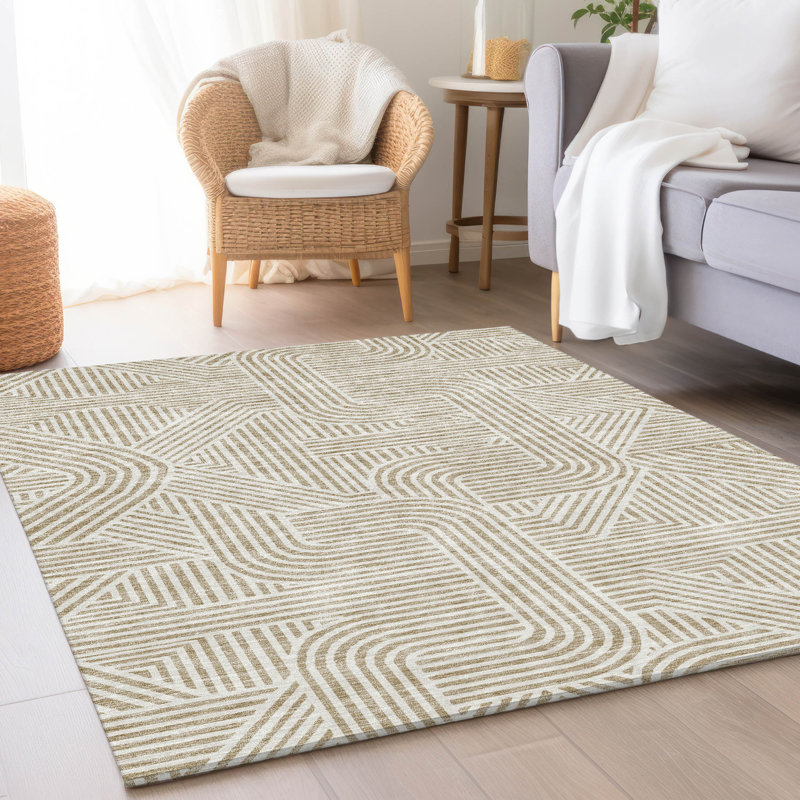 Premium Machine Washable Prisco Beige Rug, Rectangle 10' x 14'