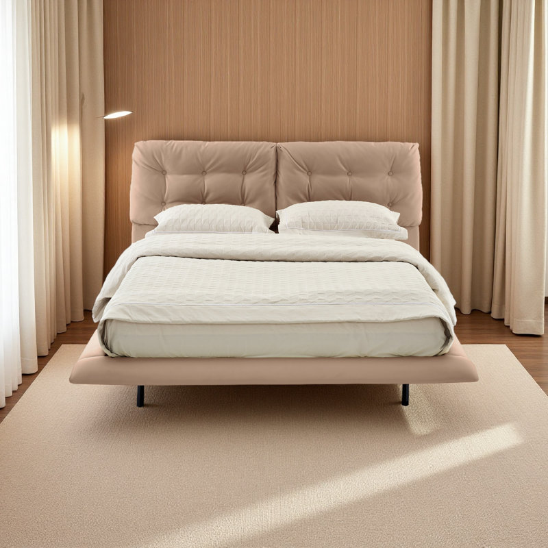 Structure de lit flottante rembourrée avec lumières DEL, lit plateforme en cuir Pu avec tête de lit capitonnée, assemblage facile, aucun sommier tapissier requis