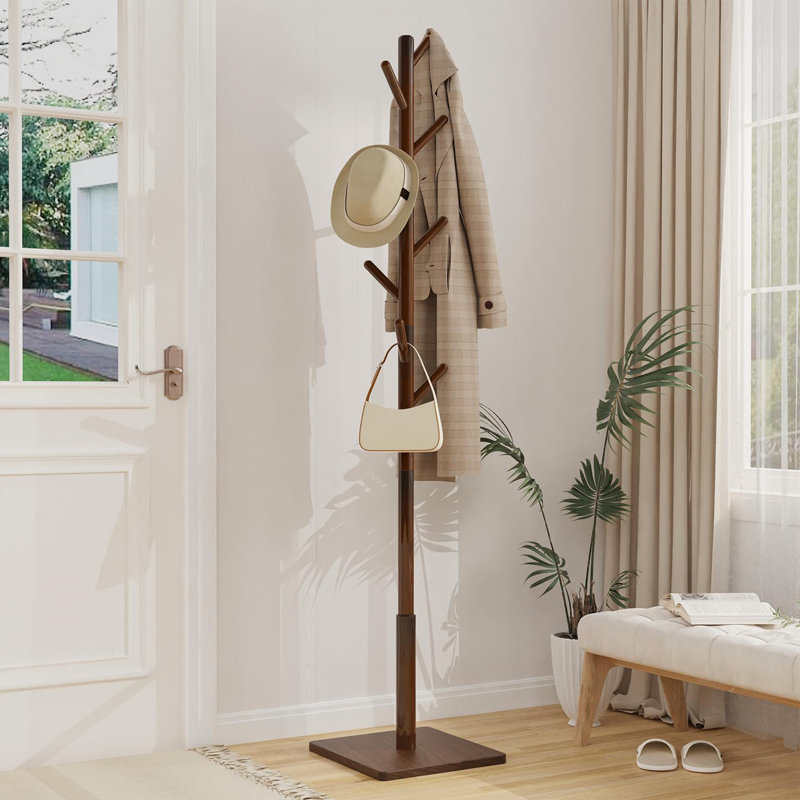 Freestanding Coat Hanger with 8 Hooks, Brown