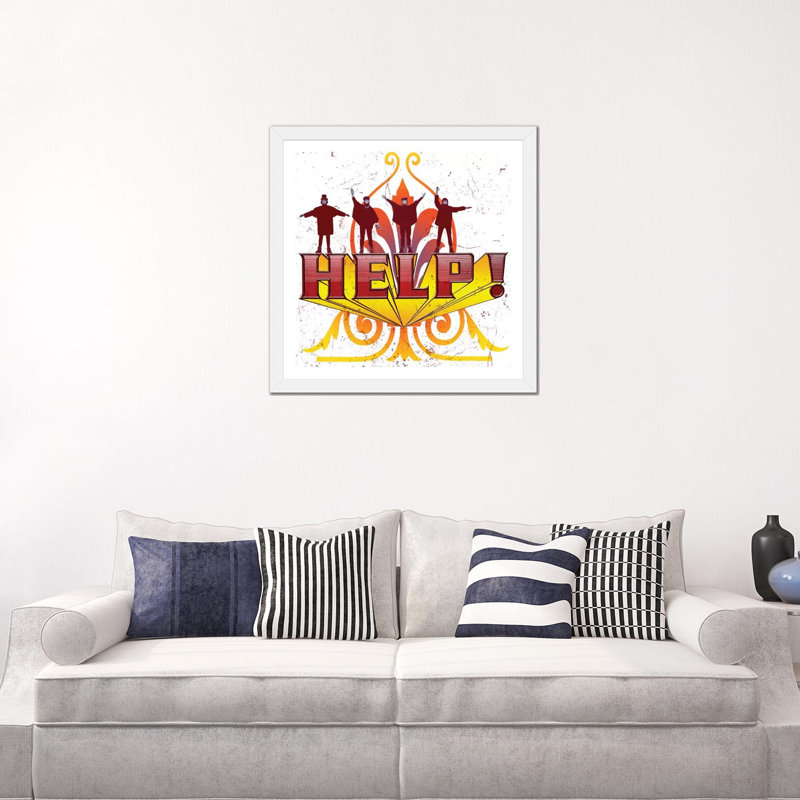 Fab 4 Help! - Advertisements Print, 24" H x 24" W x 1" D, White Framed Paper, White
