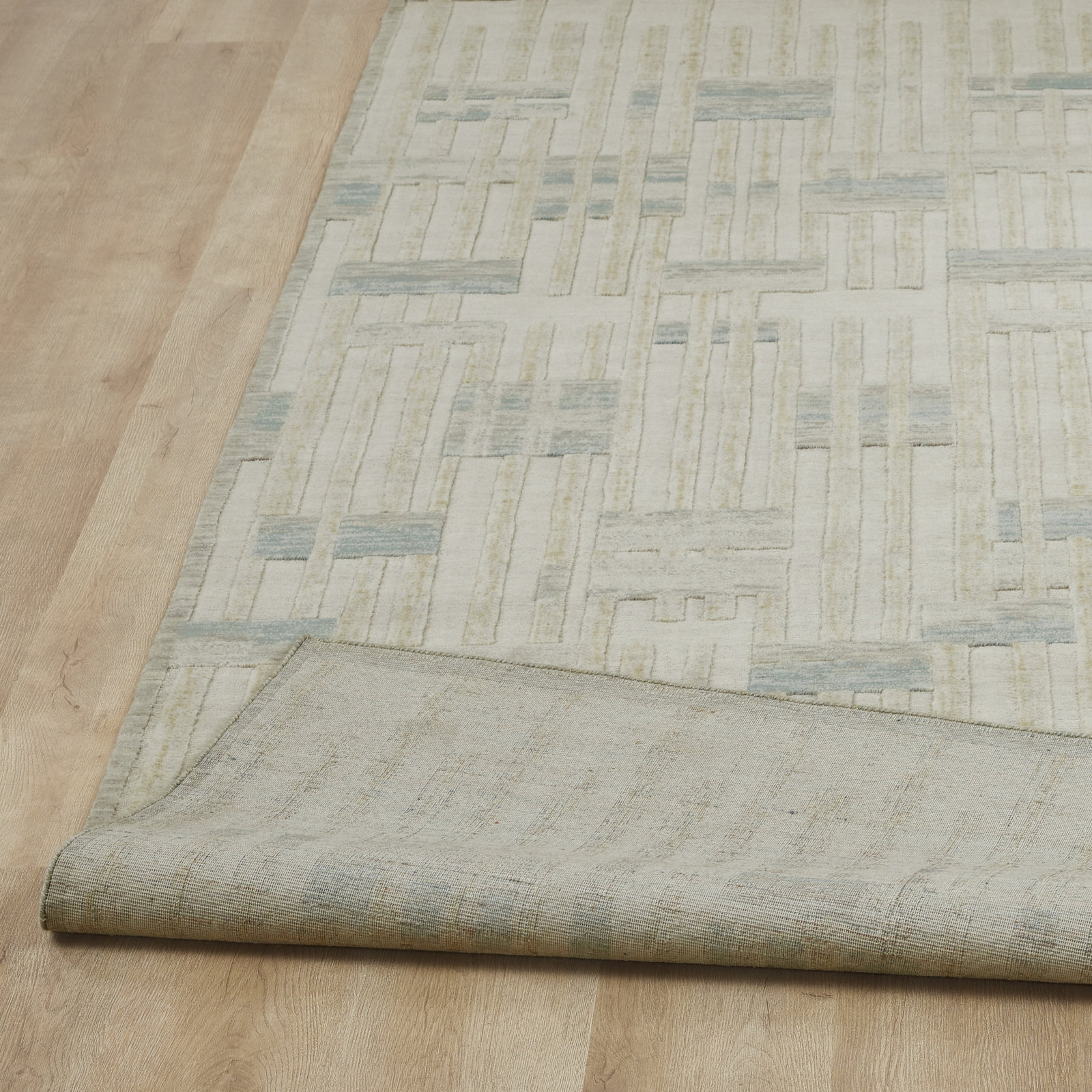 Geometric Wool Rug, Runner 2'6" x 8', Cream/Sand/Azure Abstract
