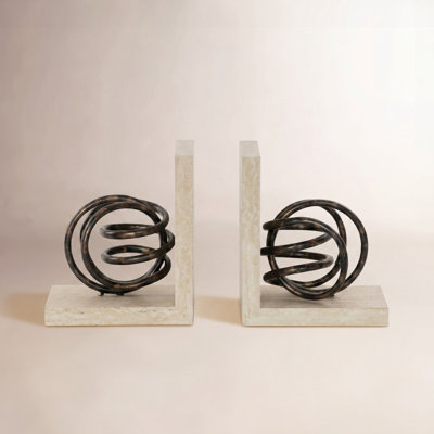 Wood and Metal Coiled Decorative Bookends