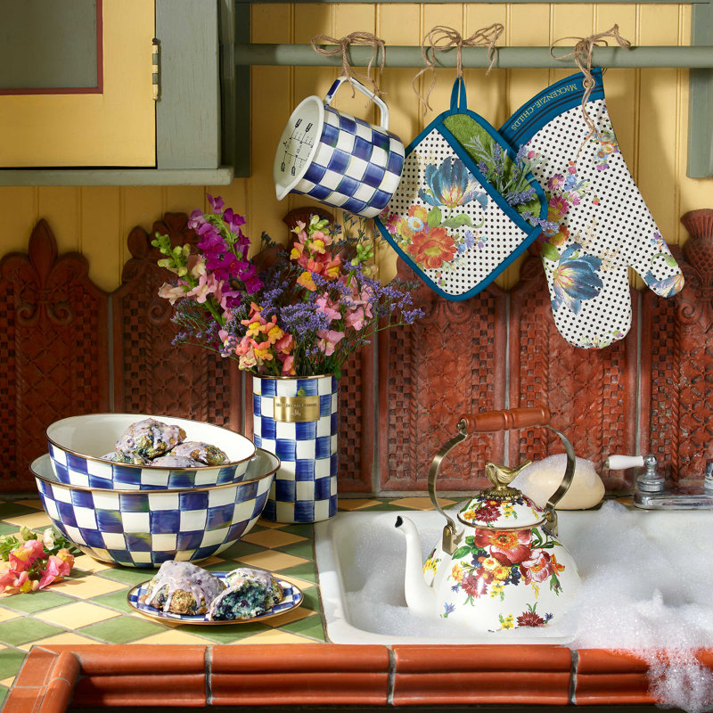 Check Utensil Crock, Blue/White