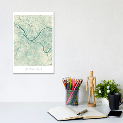 Pittsburgh Vintage Urban Blueprint Map 1 Piece Wrapped Canvas Painting