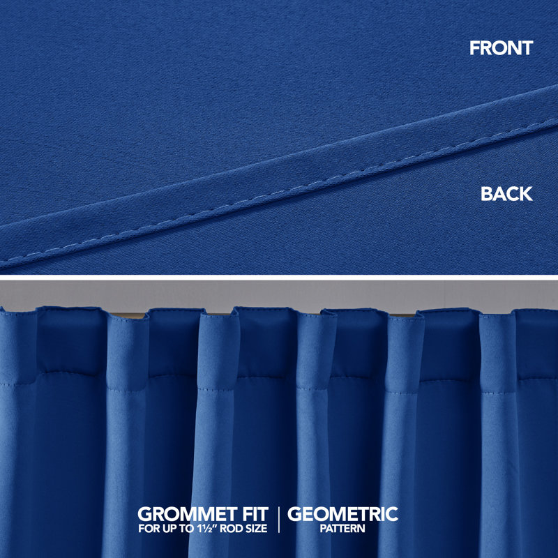 Taburao Back Tab Room Darkening Curtain Pair, 42" W x 63" L, Royal Blue