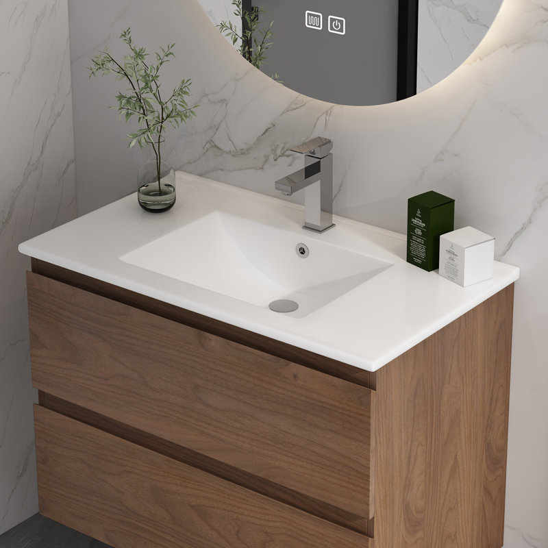 30" Ceramic Single Bathroom Vanity Top With Sink And Faucet Holes