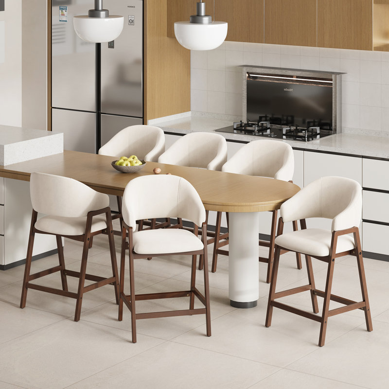 Tabouret de bar rembourré en bois massif, Beige, 6