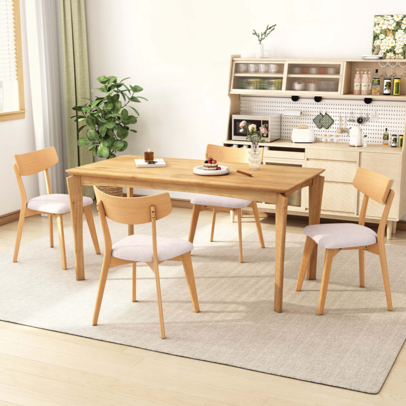 Chaises de salle à manger rembourrées de style Mid-Century, ensemble de 4, confortables et élégantes, Beige clair, 4