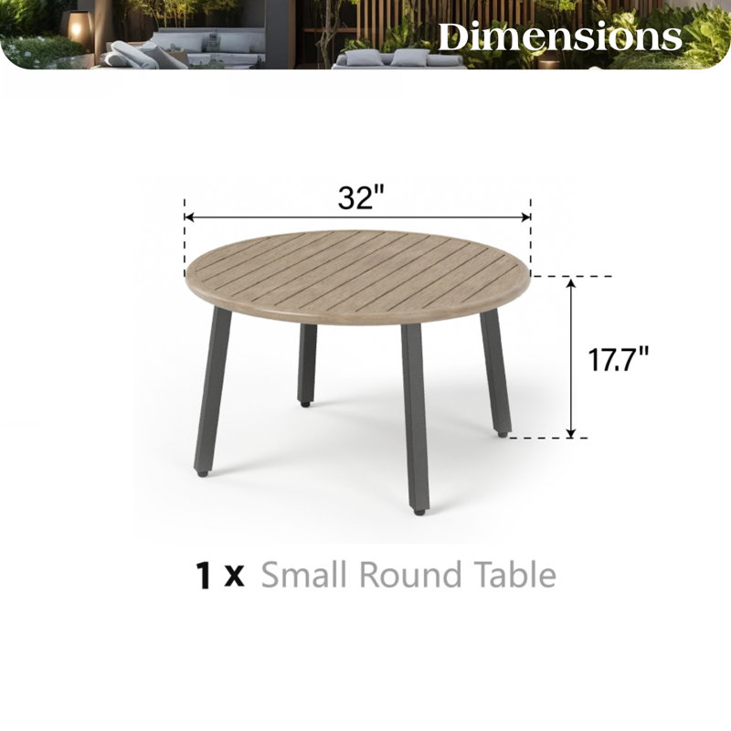 Table, 17.7" H x 32" W x 32" D