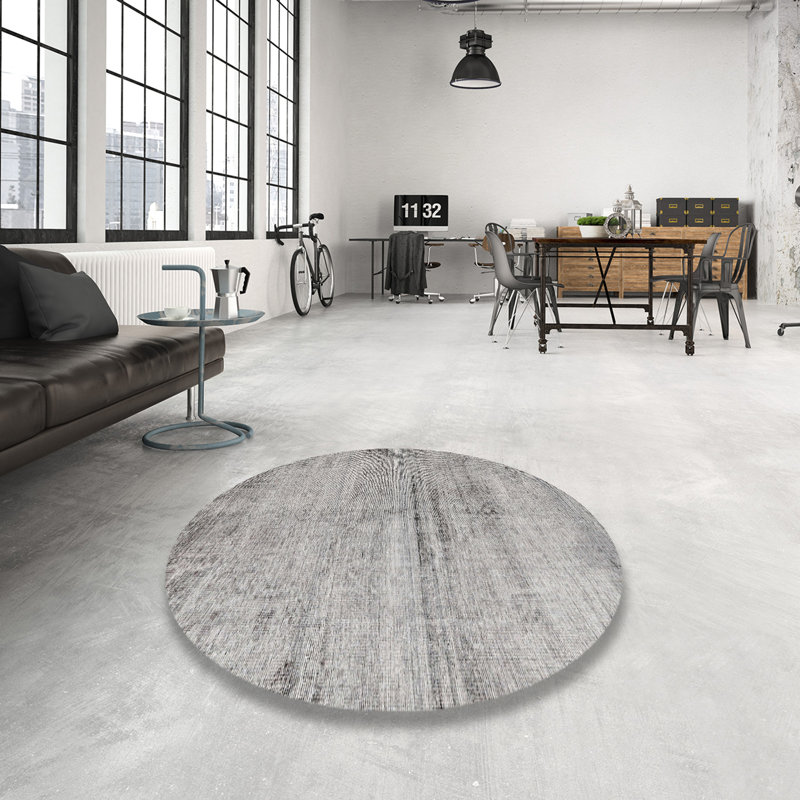 Tapis décoratif gris en laine oriental, Rond 6 pi