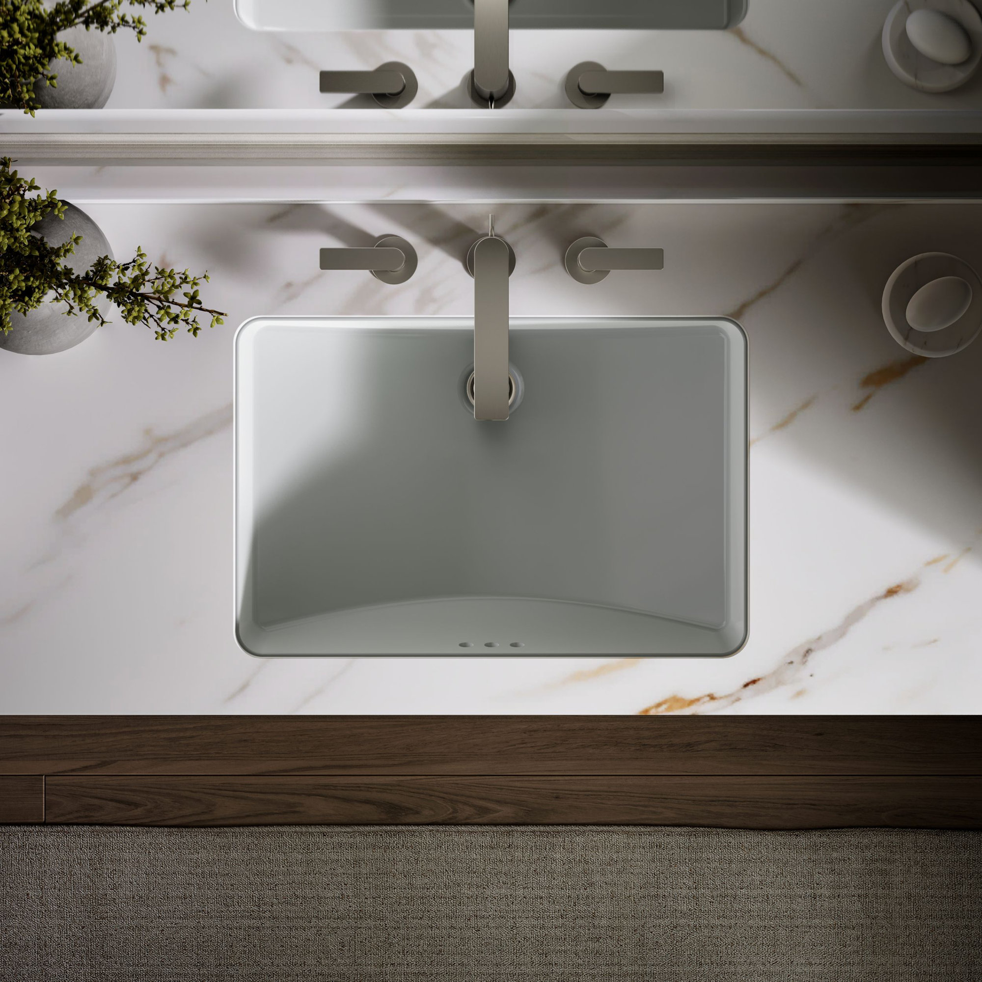 Ladena Vitreous China Rectangular Undermount Bathroom Sink with Overflow, Ice Gray