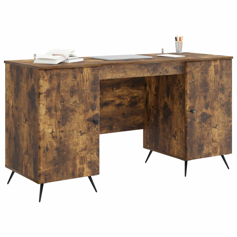  Desk With Shelf With Storage With Door Engineered Wood Furniture Set, Smoked Oak