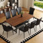 Ensemble de table de salle à manger moderne de 71 pouces avec plateau en grain de noyer et chaises en polyuréthane noir pour le divertissement à domicile