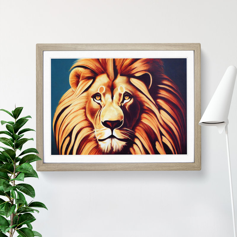Prime Lion - Single Picture Frame Print, 46cm H x 64cm W x 2cm D, Oak Framed