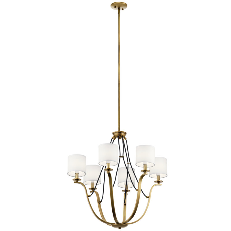  Lustre empire 6 lumières à abat-jour, Laiton naturel