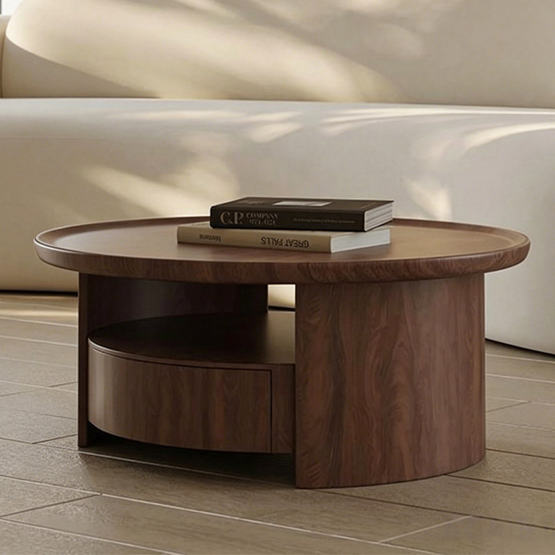 Walnut Solid + Manufactured Wood Round Coffee Table