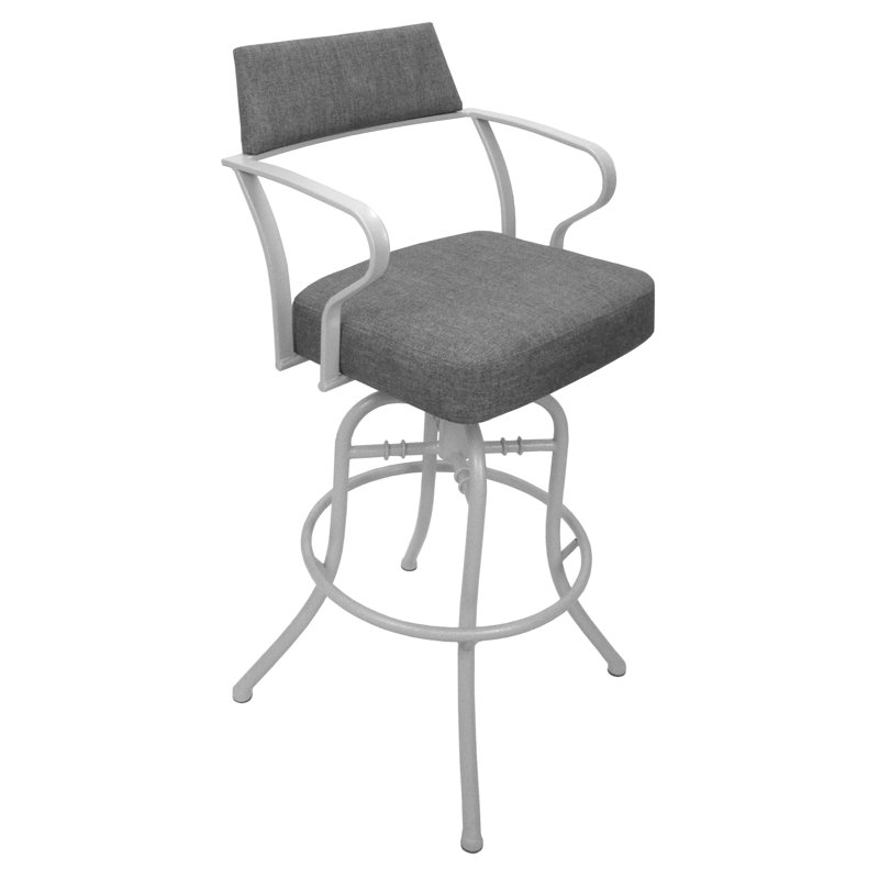 Tabouret de bar pivotant 30 po Adina, Mélange de polyester gris Mojave / cadre blanc