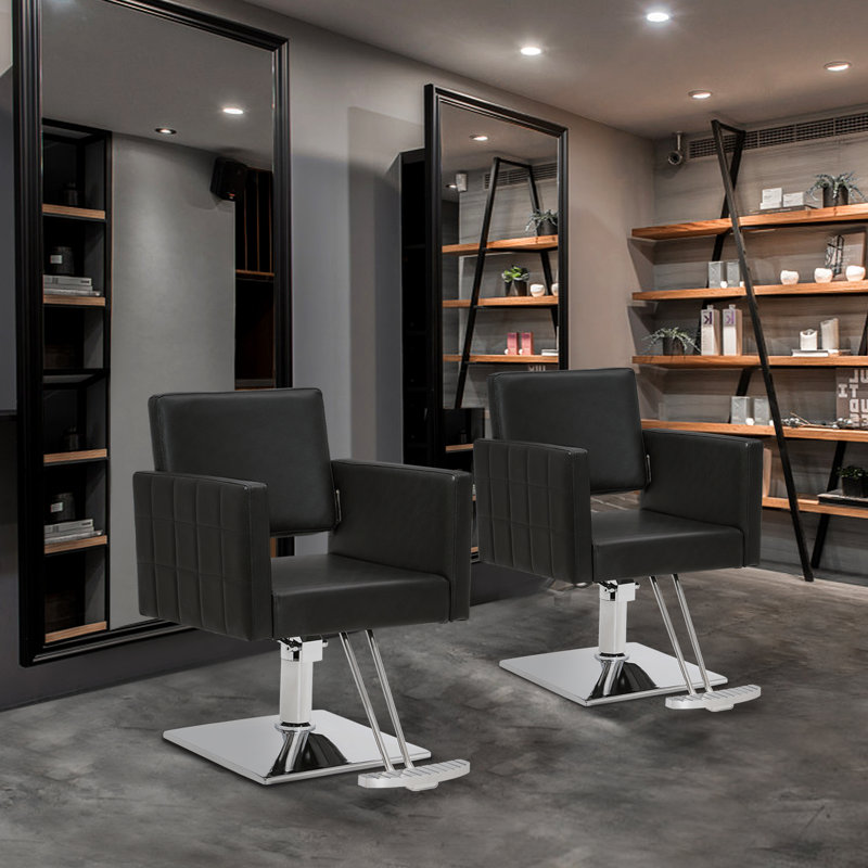 Spring Street 63.5cm W Faux Leather Hydraulic Barber Salon Chair with Metal Frame, Black