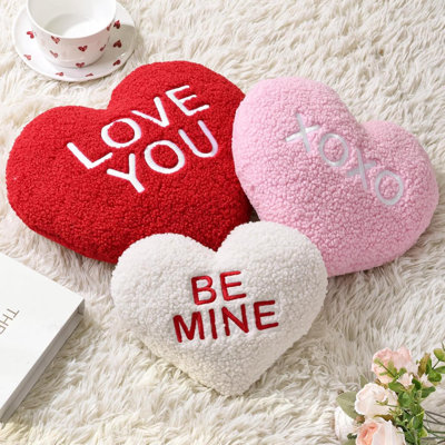Valentines Decorations - 3Pcs Love Heart Throw Pillows, Chenille Valentines Pillows For Bedroom, Living Room, Sofa, Holiday Decor