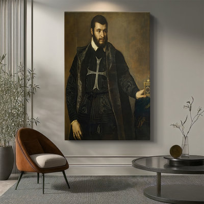 Portrait d'un chevalier de Malte avec une horloge - galerie tendue sur toile par Titian