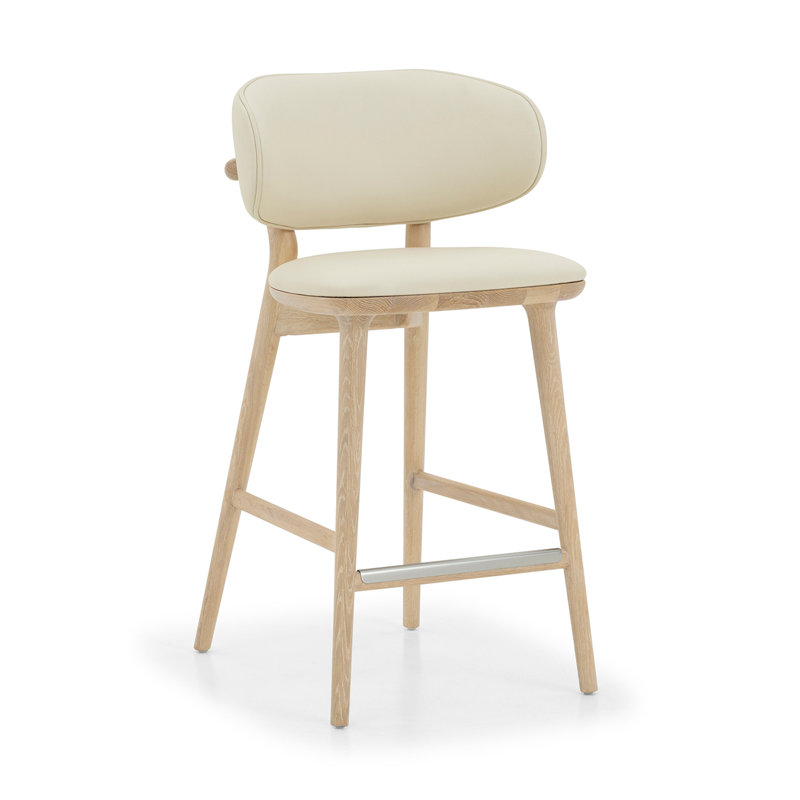 Tabouret de comptoir rembourré Soren, Selle / gland / nickel brossé