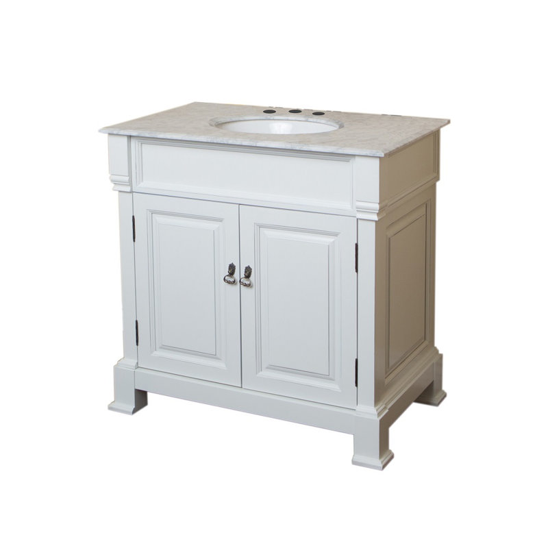 Lozada 36'' Single Bathroom Vanity with Marble Top, White