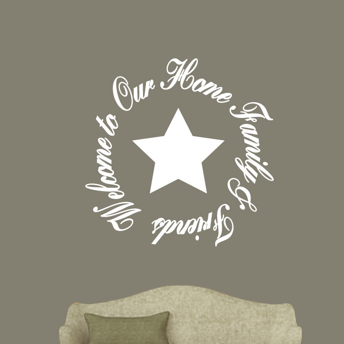 Adhésif décoratif «Welcome to Our Home Family and Friends», Blanc