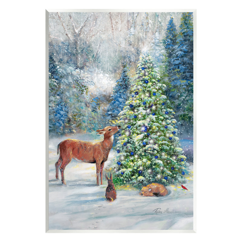 «Winter Woodland Animals Tree» par Ruane Manning, peinture, L 10 po x H 15 po, Mdf