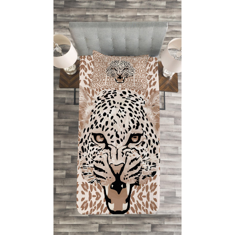Twin Black and Beige Quilted Leopard Bedspread Set