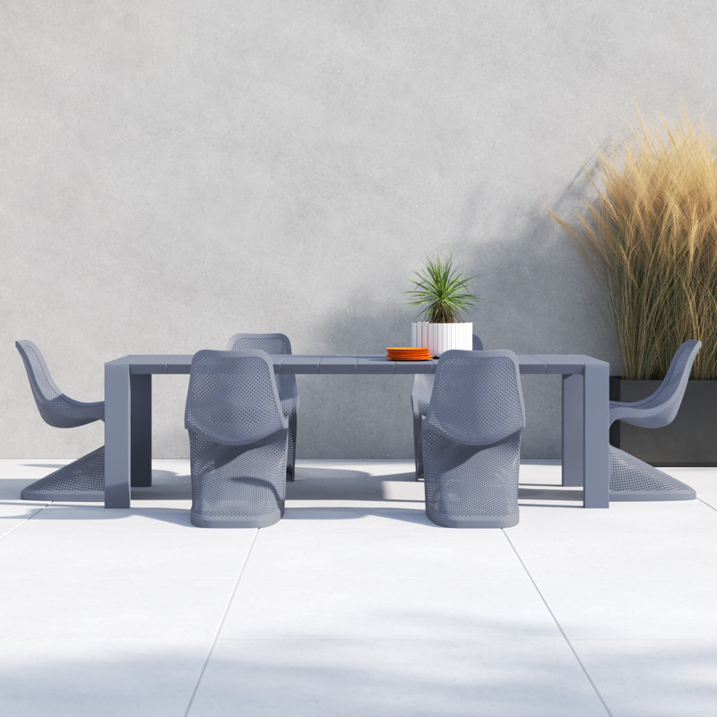 Farrah 118.1" Extendable Plastic 7-Piece Patio Dining Set, Dark Gray