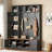 3-in-1 Hall Tree With 6 Hooks, Bench, Left Cabinet With Adjustable Shelves And Open Compartments-1104307867