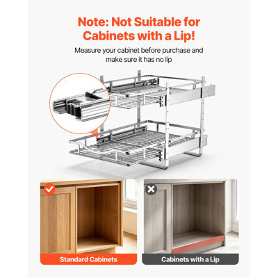 2 Tier Pull Out Cabinet Organizer 14.17"W x 21.06"D Slide Out Drawers, Chrome-Plated Finish, Heavy-Duty Steel Storage Sliding Shelves for Base Cabinets