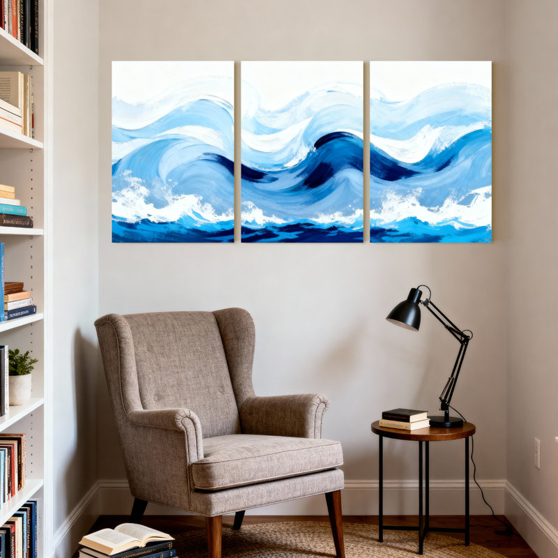 «Nautical & Beach Ocean Waves Blue Water Reflection», ensemble de 3 impressions murales sur toile, H 18 po x l 36 po