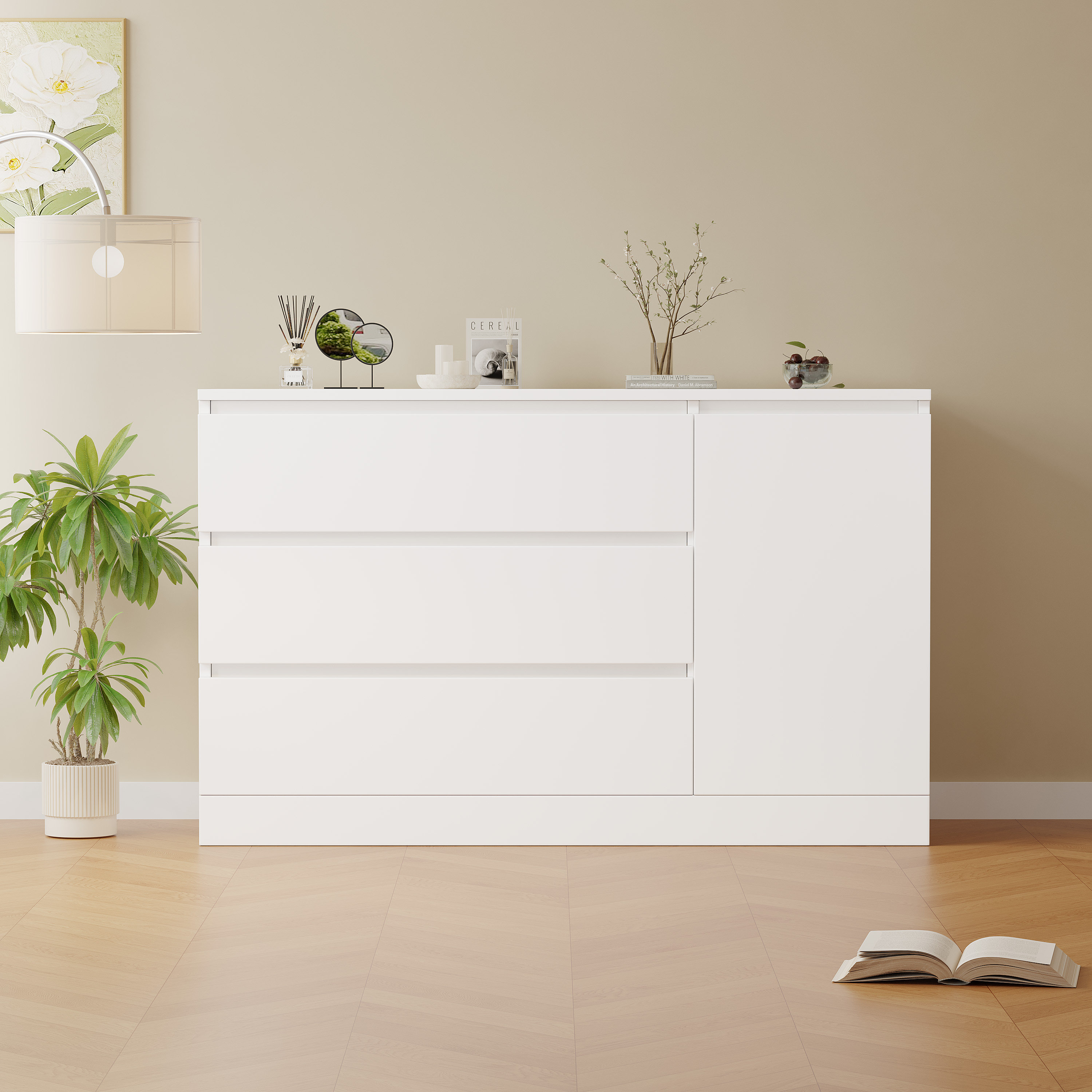 Ebern Designs Wooden Side Cabinet with Hidden Drawers