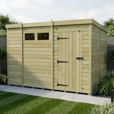 Total Sheds 11ft x 8ft Security Pent Shed - Heavy-Duty Hasp Staple Anti-Tamper - Pressure Treated Timber - UK Manufactured