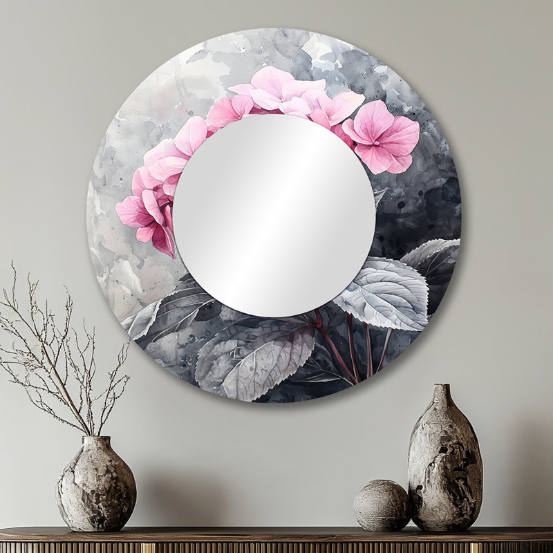 Soft Pink Hydrangea In Greyscale I - Floral Mirror Wall Art - Printed On Metal, 29" x 29"