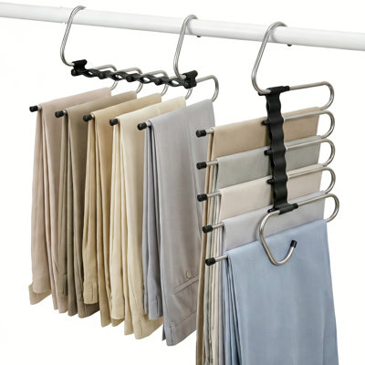 Cintres magiques pour pantalons, gain de place - Ensemble de 2 pour garde-robe, plusieurs niveaux, multifonctionnels, organisateur pour pantalons, foulards et autres vêtements avec 10 pinces métalliques (noir)