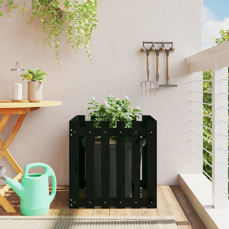 Nabeela Wood Planter Box, 60cm H x 60cm W x 60cm D, Black