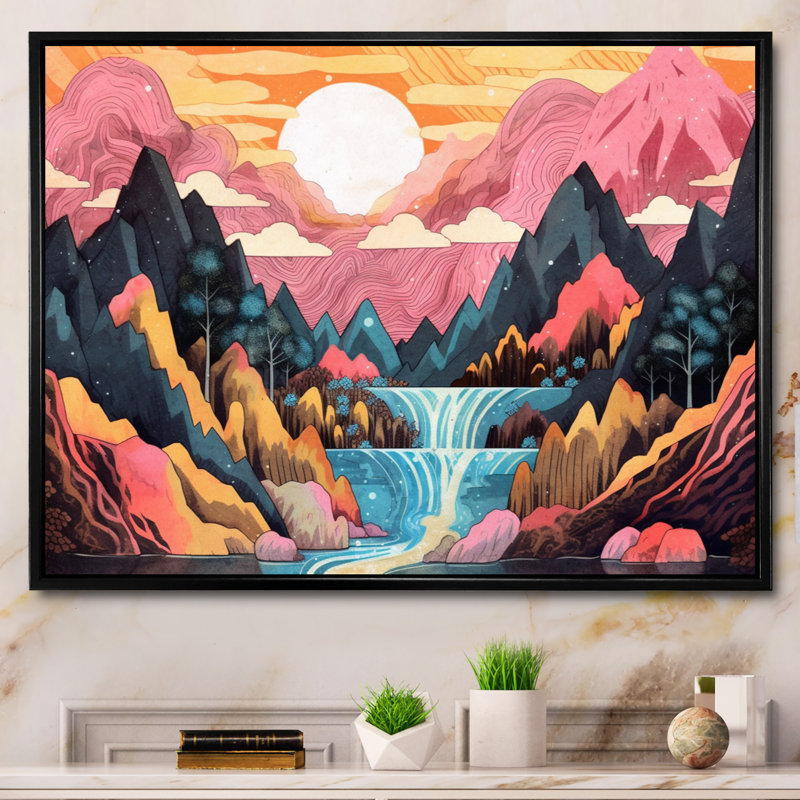 Fiery Mountain Skies III sur impression sur toile, H 16 po x l 32 po x P 1 po, Cadre flottant noir