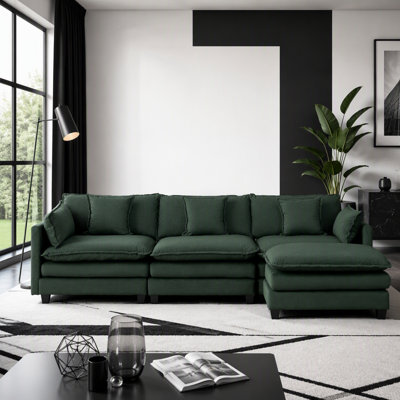 Modern 3seats with ottoman 113.77"Sectional Sofa with Waist Pillows,3-seat Upholstered Symmetrical Sofa Furniture,Sleeper Sofa Couch with Chaise Lounge for Living Room,Apartment,3 Color